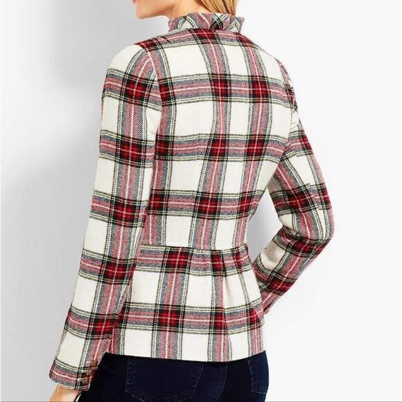Talbots Ruffle Trim Shetland Holiday Plaid Jacket Petite 2P - Picture 3 of 8
